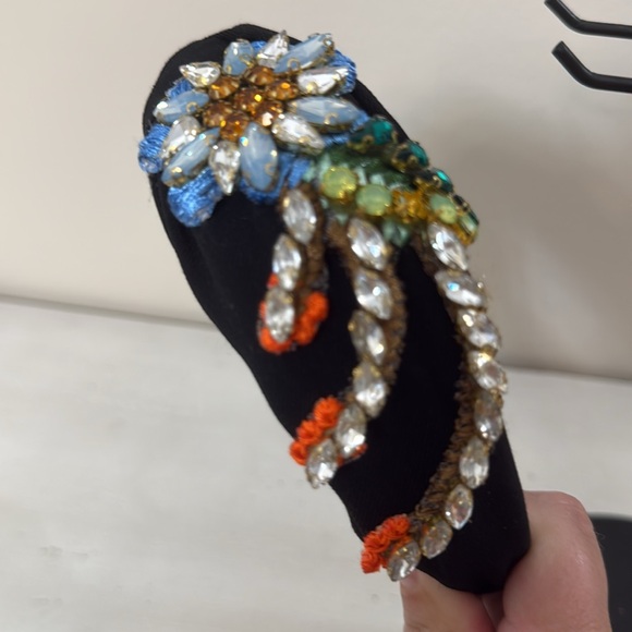 Hand Made Embellished Black Headband with Multicolor Beads - Picture 3 of 5
